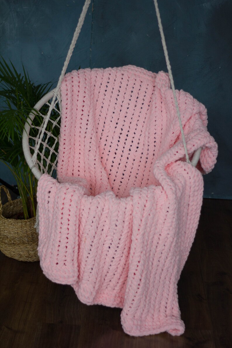 Queen Size Bedding Pink Knitted Chunky Blanket Giant Knit Etsy