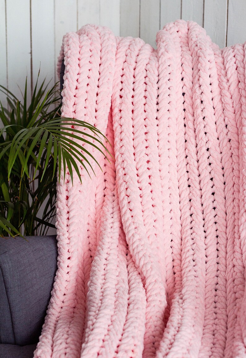 Queen Size Bedding Pink Knitted Chunky Blanket Giant Knit Etsy