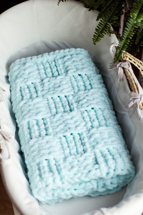 Mint Green Baby Blanket Mint Green Throw Blanket Knitted Etsy