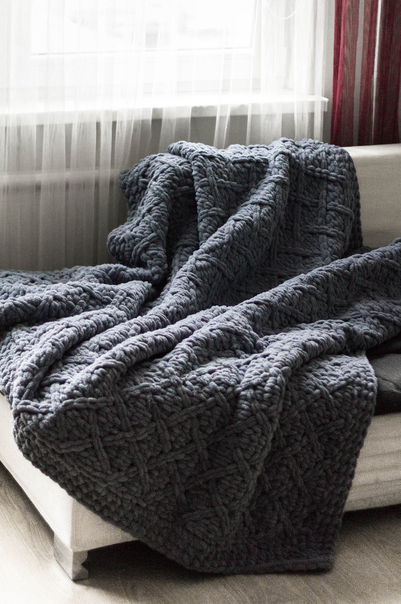 Gray Knitted Blanket Queen Size Bedding Chunky Knit Blanket Etsy