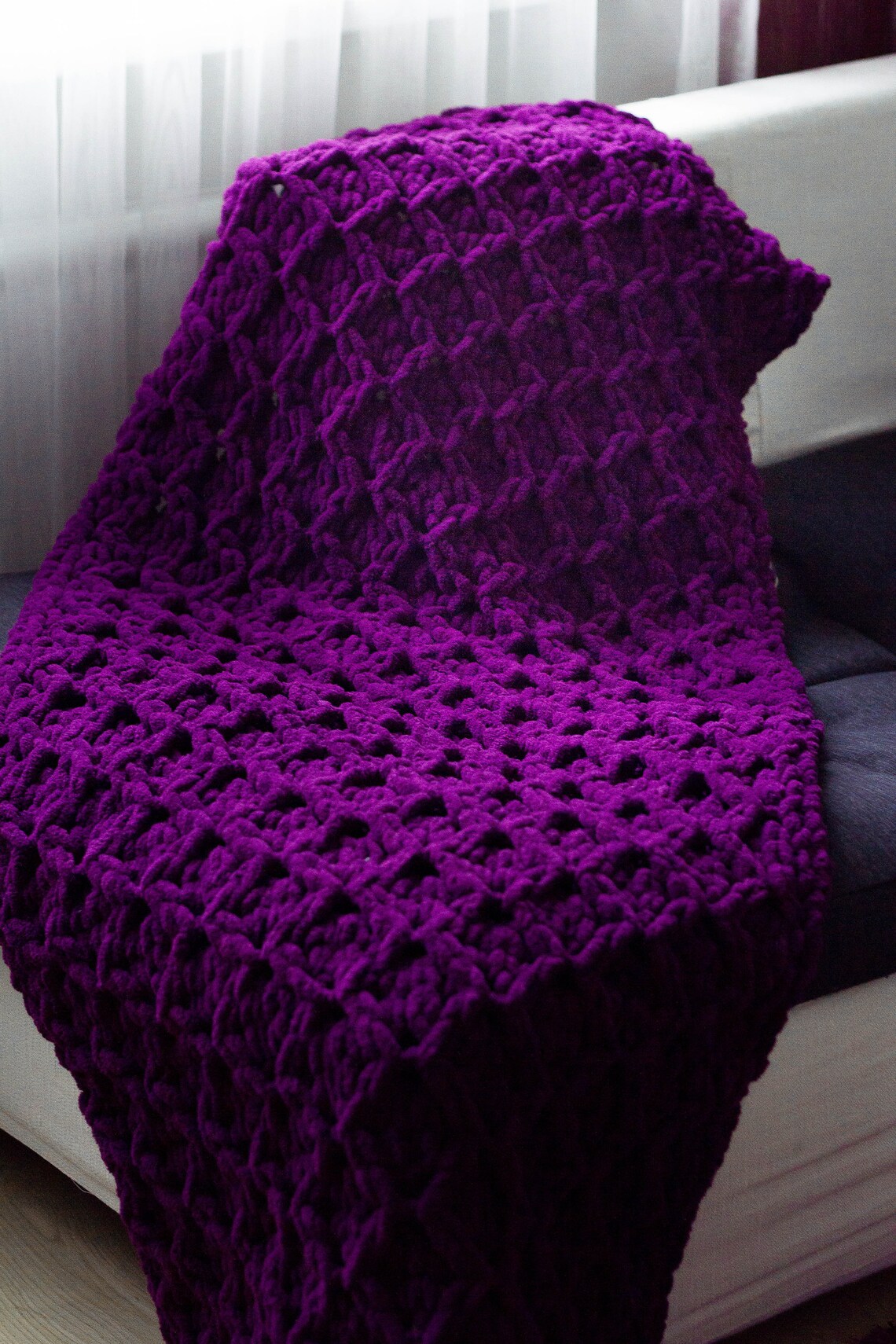 Purple Knit Blanket Queen Size Bedding Chunky Knit Blanket Etsy