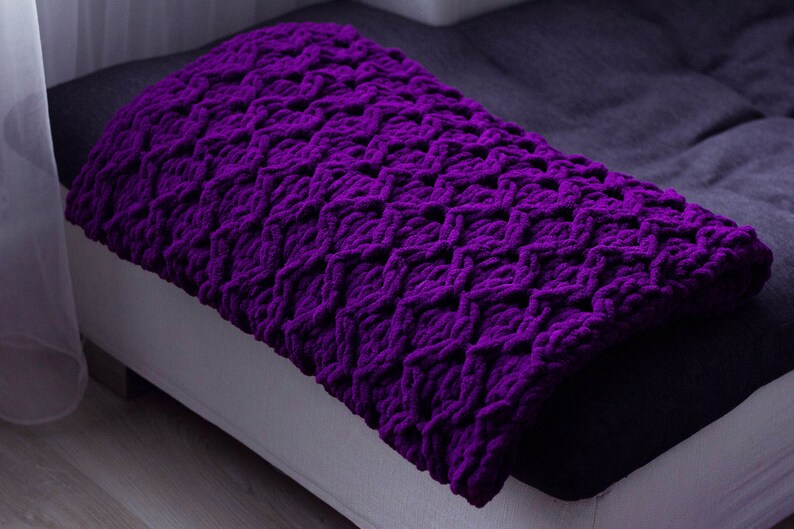 Purple Knit Blanket Queen Size Bedding Chunky Knit Blanket Etsy