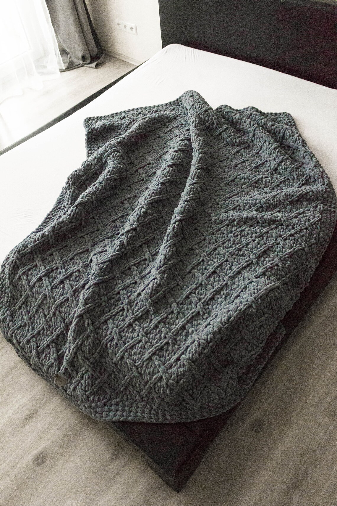 Gray Knitted Blanket Queen Size Bedding Chunky Knit Blanket Etsy