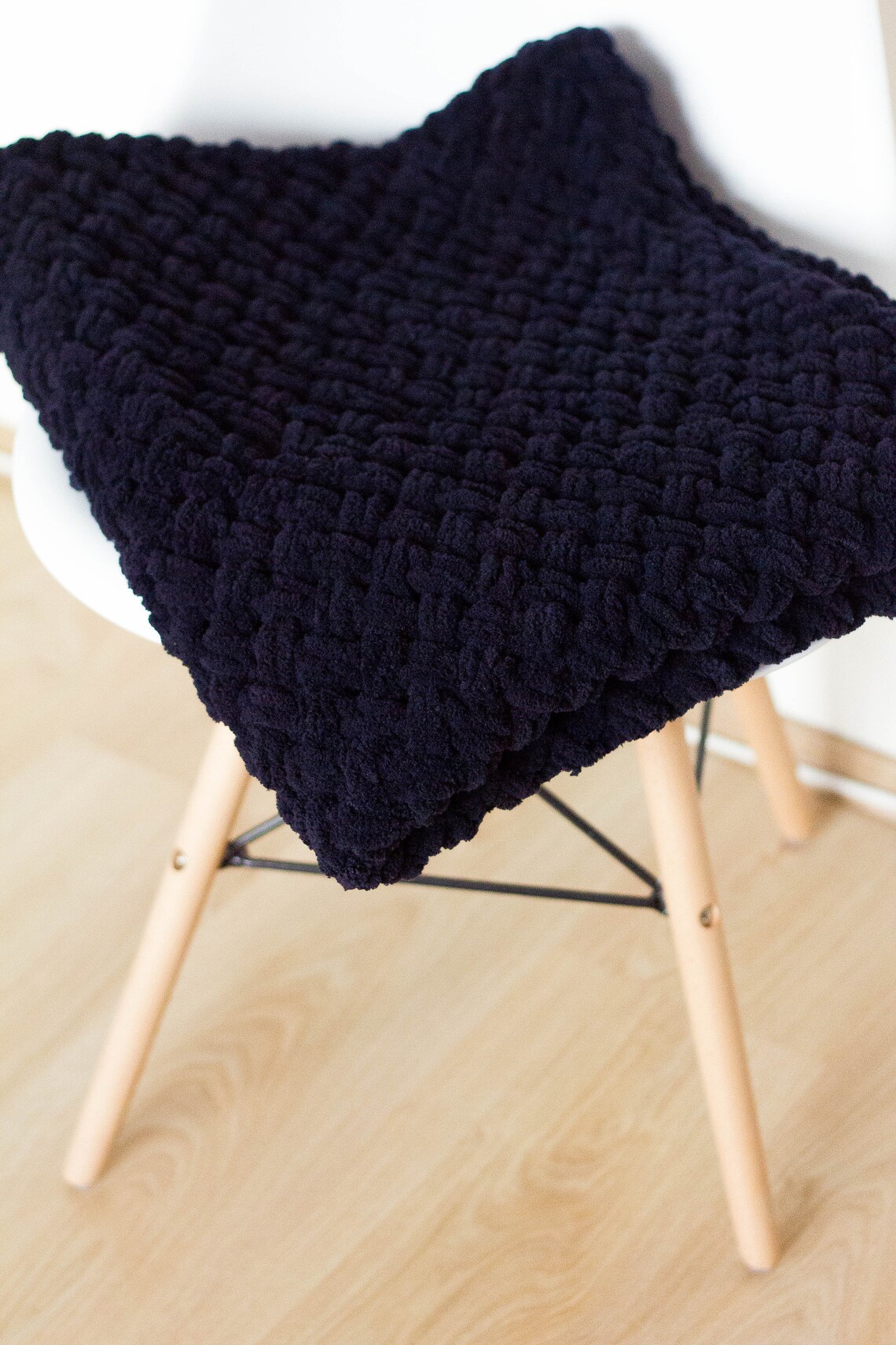 Black Chunky Knit Throw Blanket Super Soft Handknitted Etsy