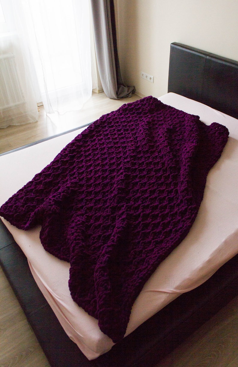 Purple Knit Blanket Queen Size Bedding Chunky Knit Blanket Etsy
