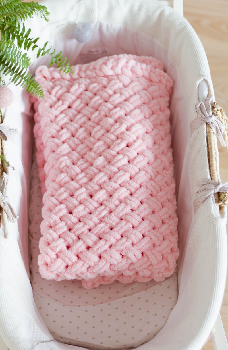 Pink Hand Knit Baby Girl Blanket Handmade Soft Powder Pink Etsy