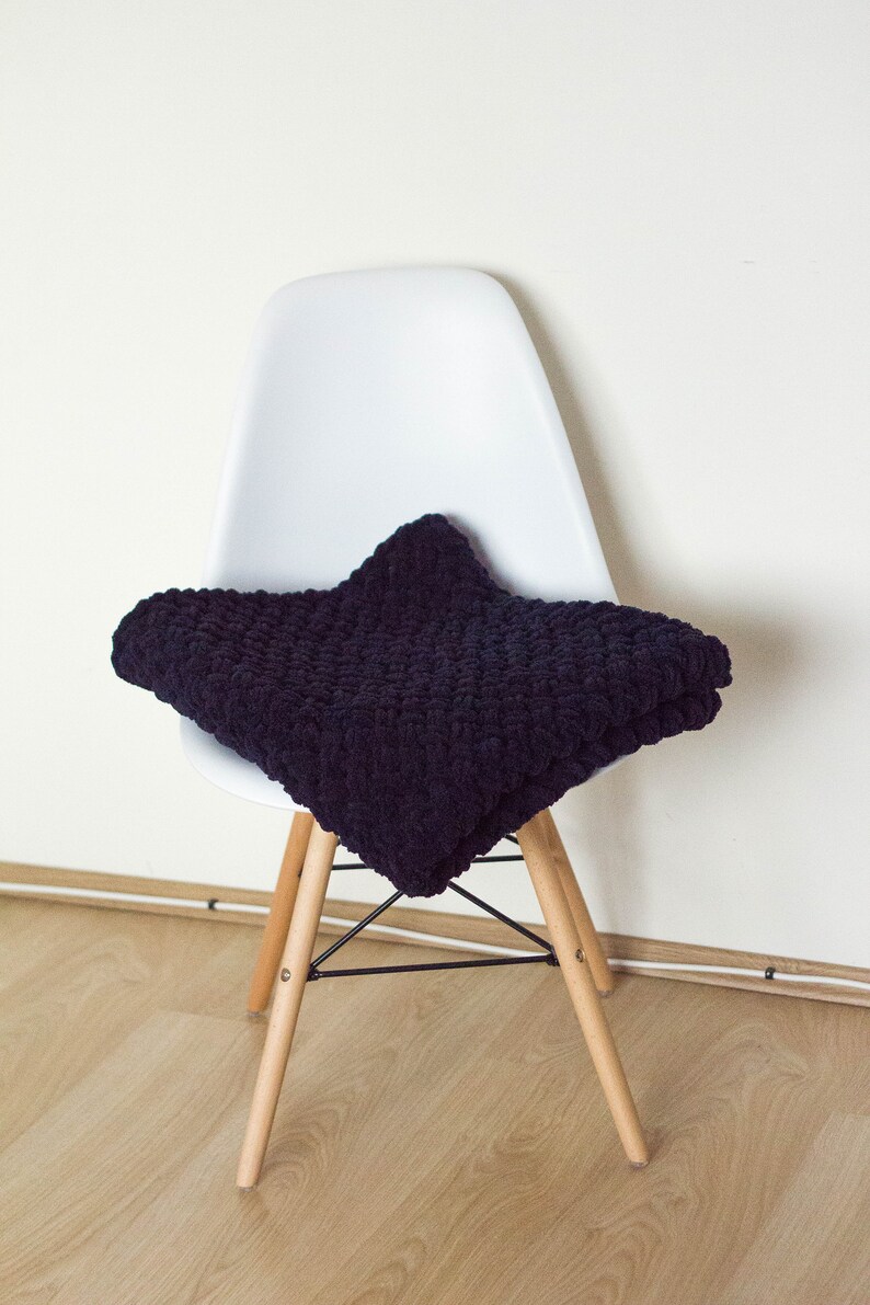 Black Chunky Knit Throw Blanket Super Soft Handknitted Etsy