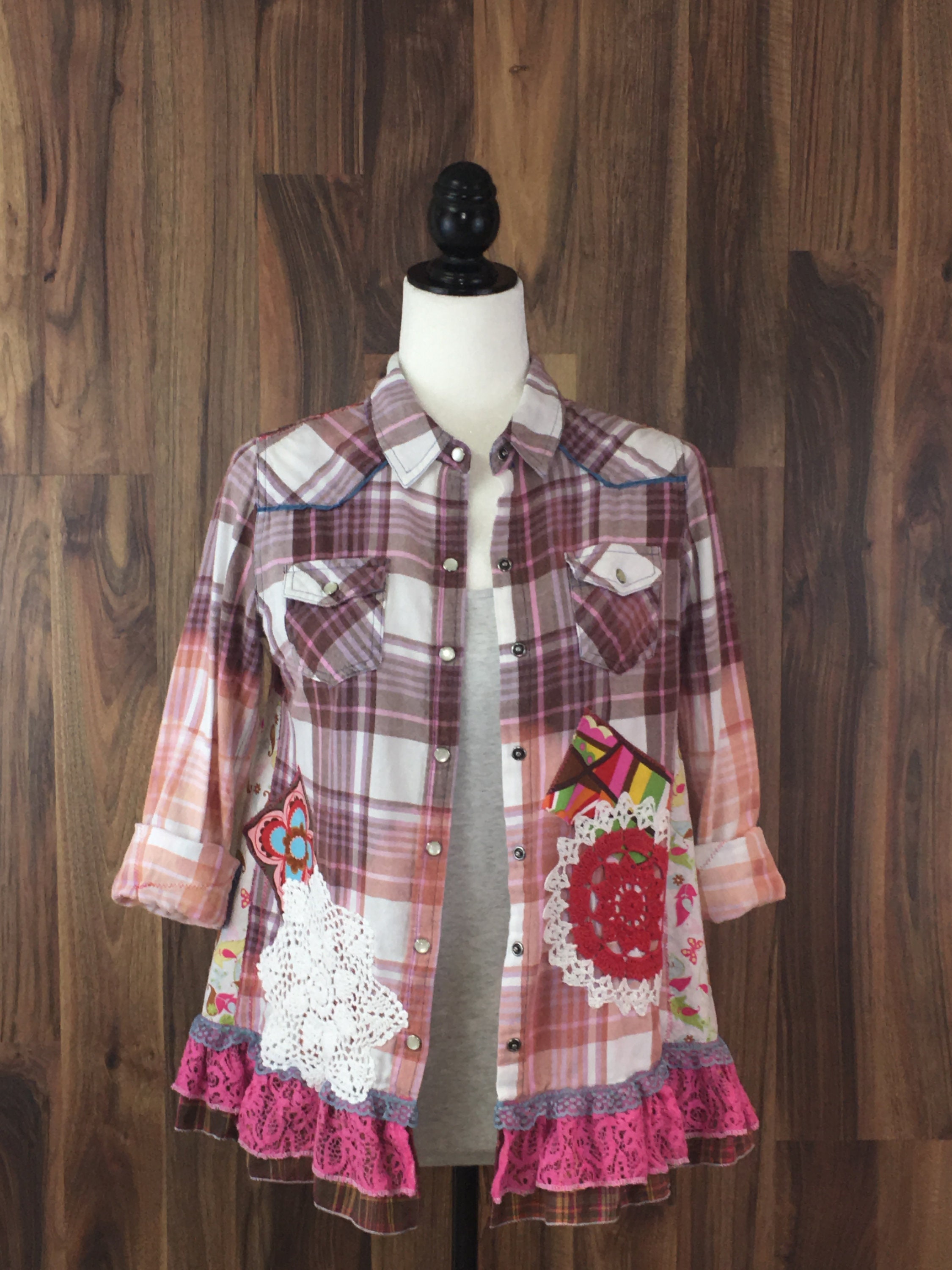 ディズニープリンセスのベビーグッズも大集合 Doily Small Patched Etsy - Hem Lace With Shirt Flannel Bleached トップス