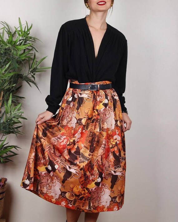 70s Paris skirt, Vintage 70s skirt, 70s fashion, v