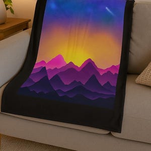 Vibrant Sunset Mountain Blanket: Velveteen Plush Throw, Cozy Home Decor