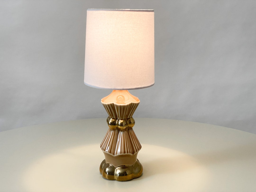 Small Mid Century Modern Accent Lamp Taupe and Gold Ceramic Etsy