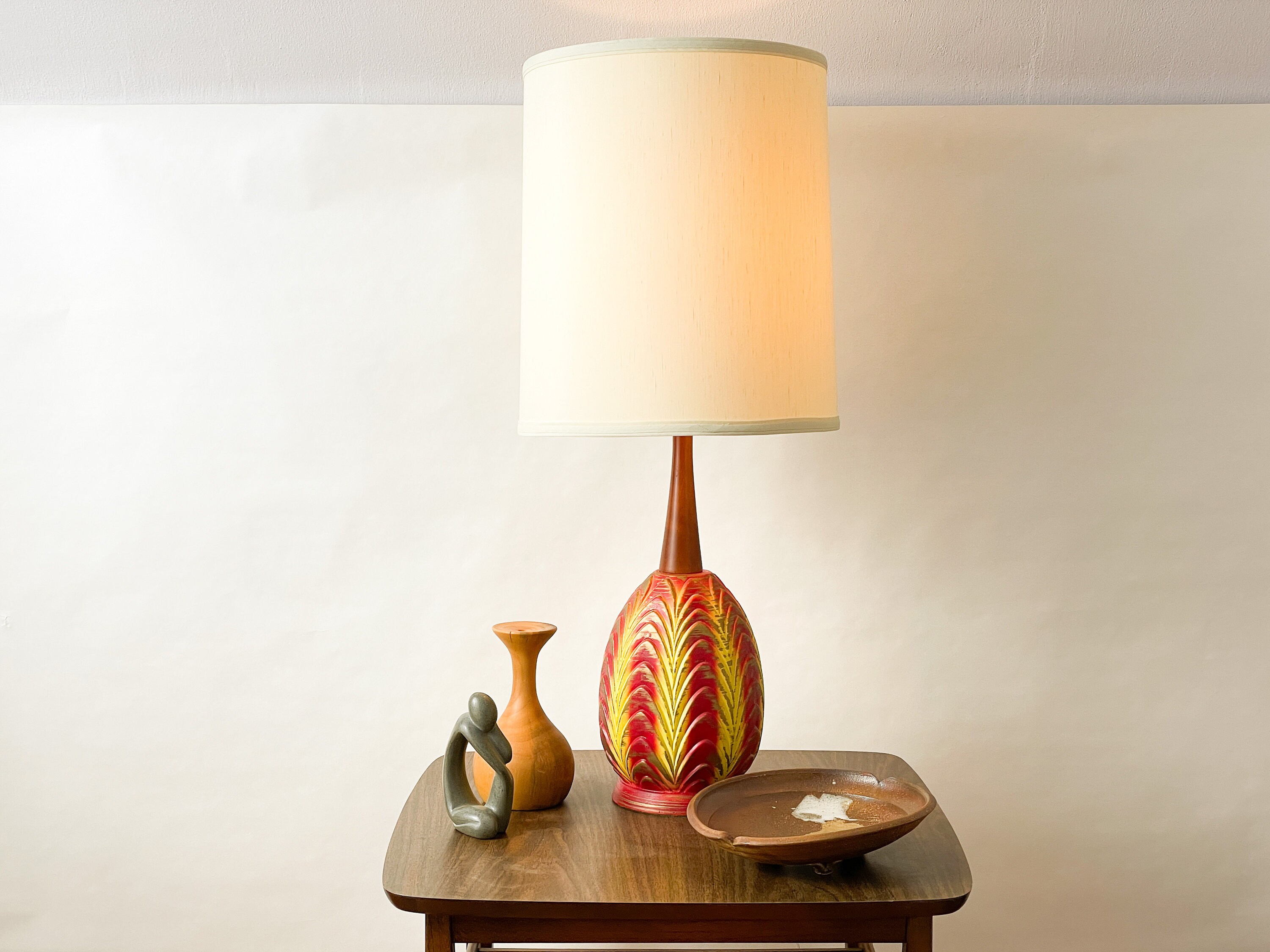 Funky Classic Mid Century Modern Table Lamp Red Yellow Ceramic - Etsy