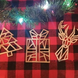 5x Ornaments, Christmas decoration, rustic, wood, birch bark, nature, Christmas