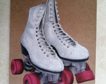 Roller skates, retro, vintage, oil pastel original work