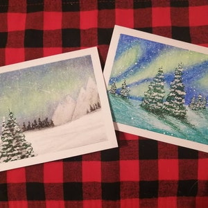 Cartes de vœux au pastel à l'huile (lot de 2)