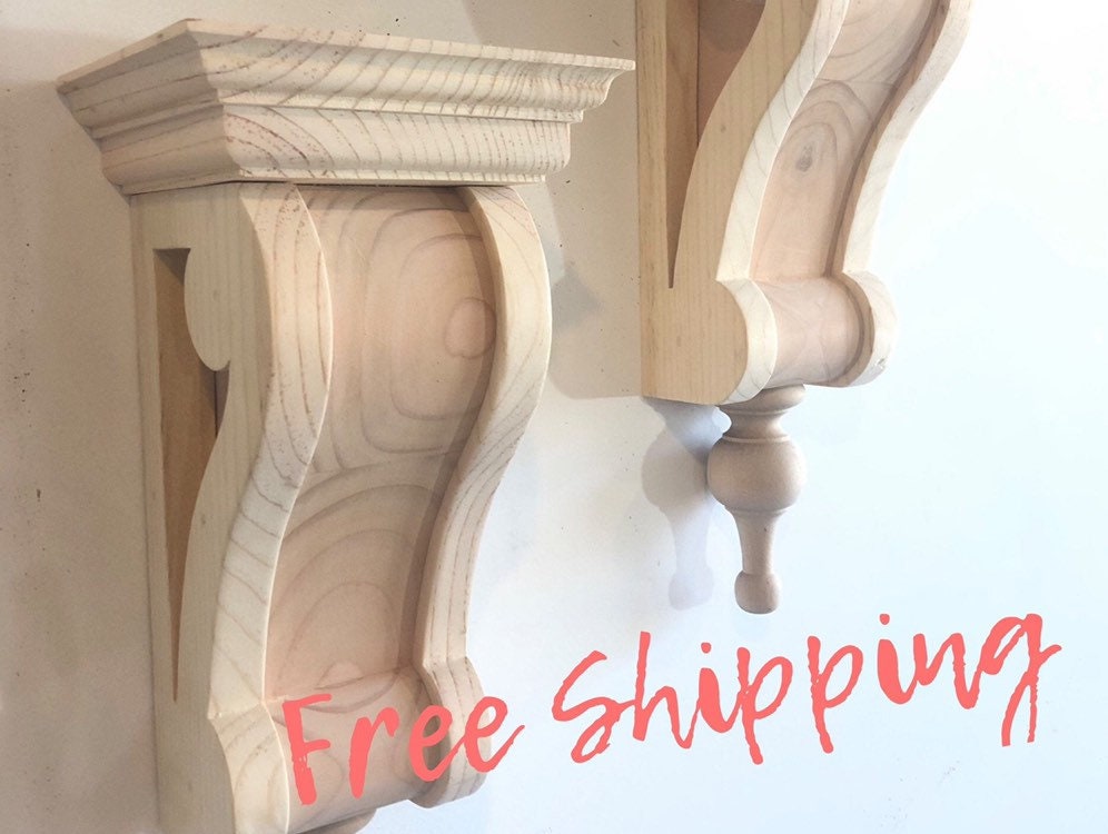 Pair of Queen Anne style Mantle Corbels, wood corbels, mantel brackets