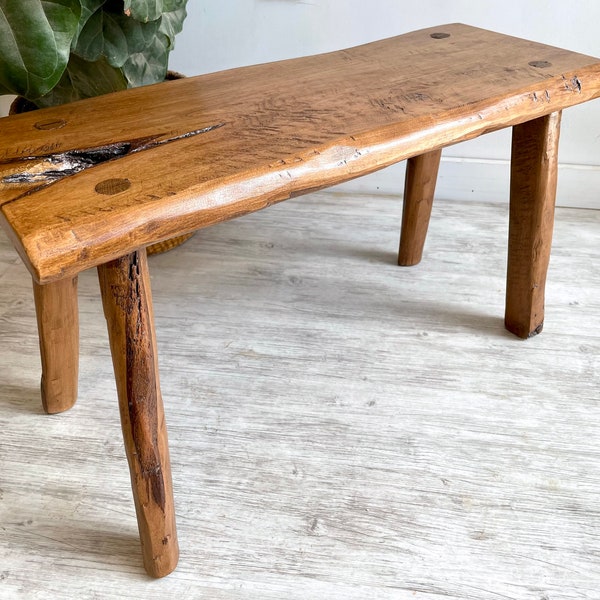 Primitive Bench, Rustic Live Edge Stool, Farmhouse Stool