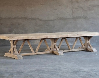 Large Rustic Alder Trestle Dining Table, Solid Wood