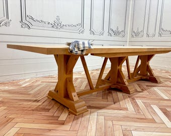 Rustic Alder Trestle Dining Table, Large Solid Wood Conference Table