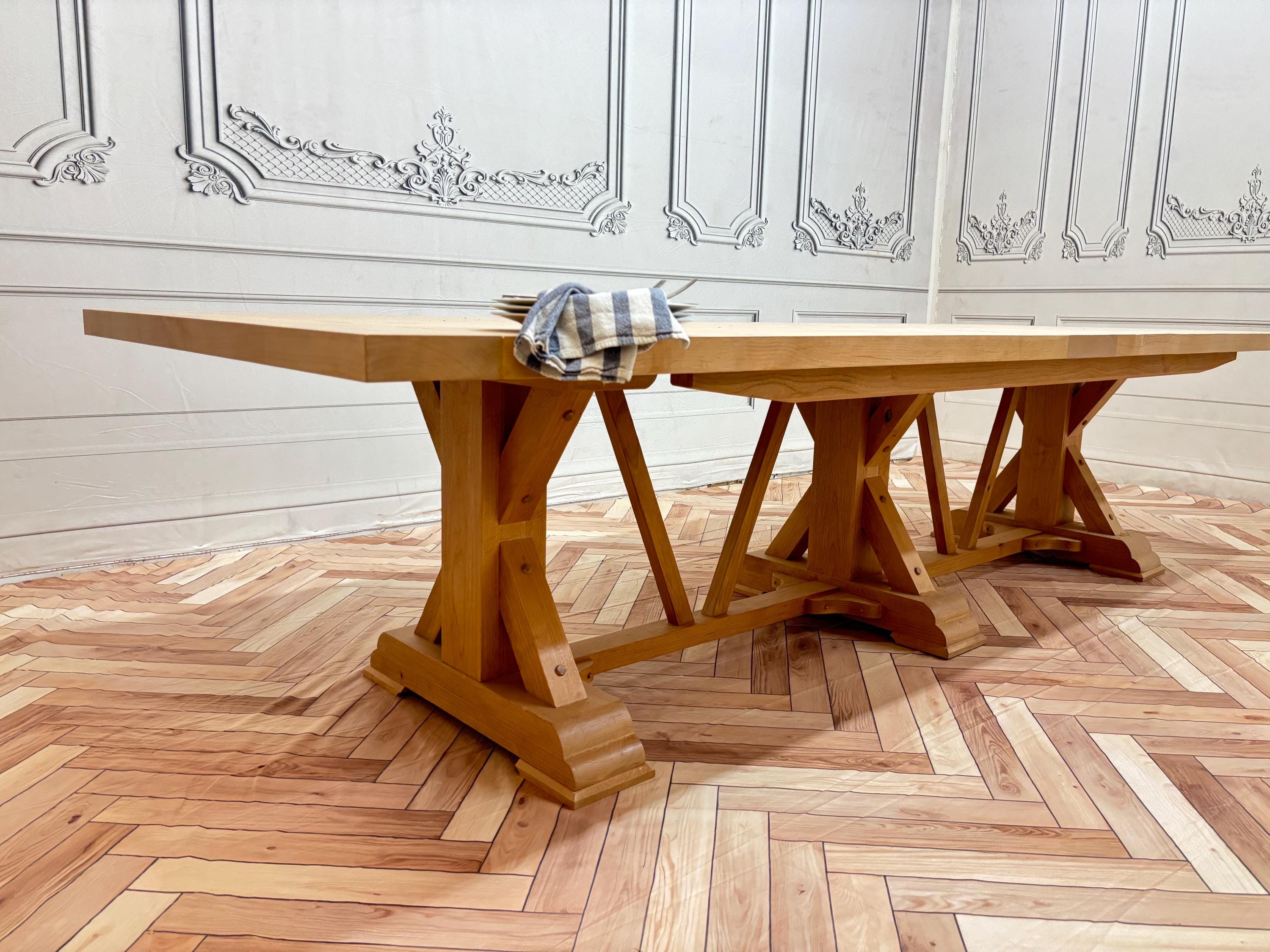 Rustic Alder Trestle Dining Table, Large Solid Wood Conference