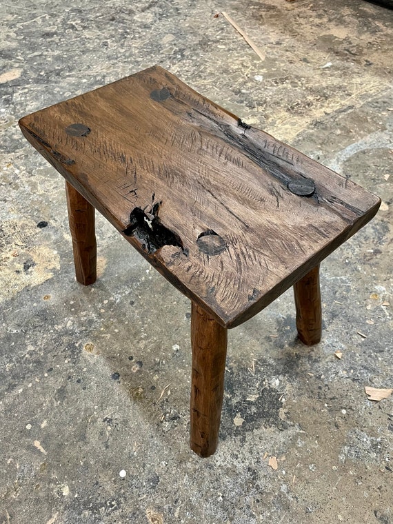 Primitive Bench, Rustic Live Edge Stool, Farmhouse Stool