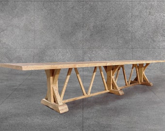 Rustic Alder Trestle Dining Table, Large Solid Wood Conference Table