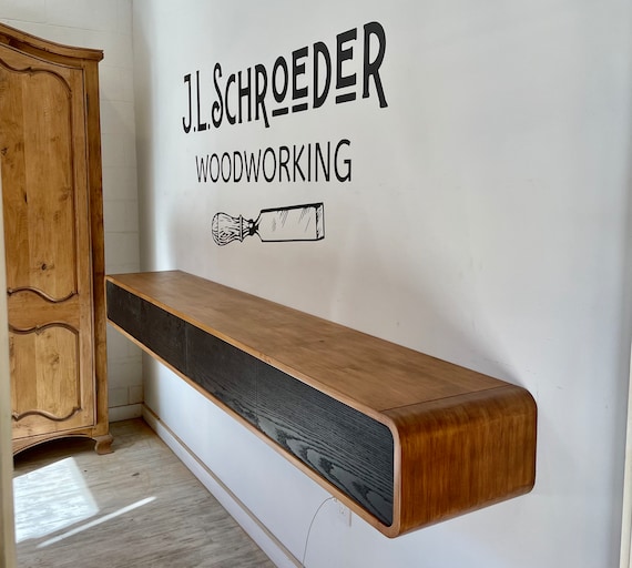 Floating Media Cabinet, Console Table, Modern Curved Cabinet