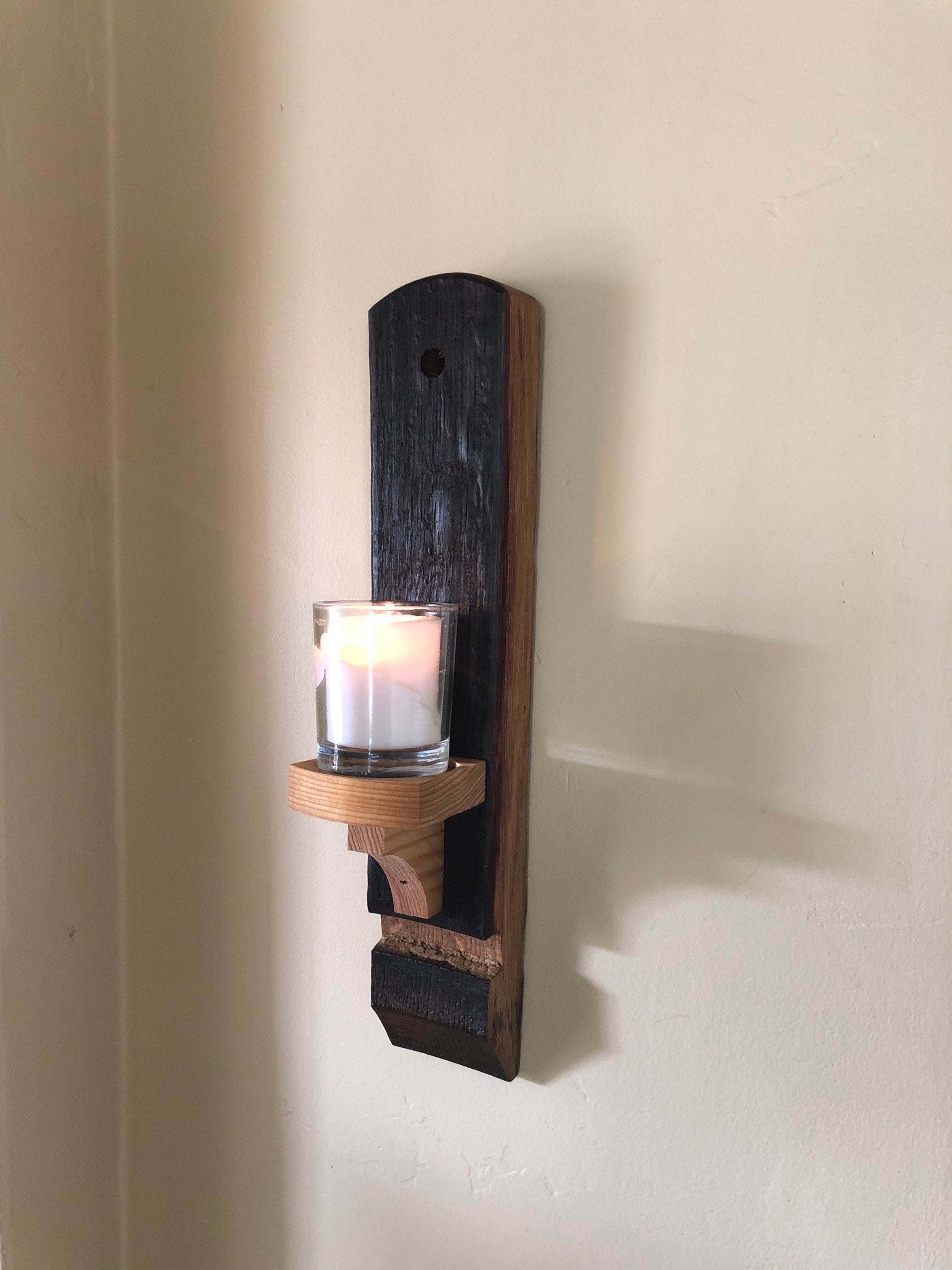 Wall Sconce Candle Holder, Wood Hanging Candleholder, Early Candle