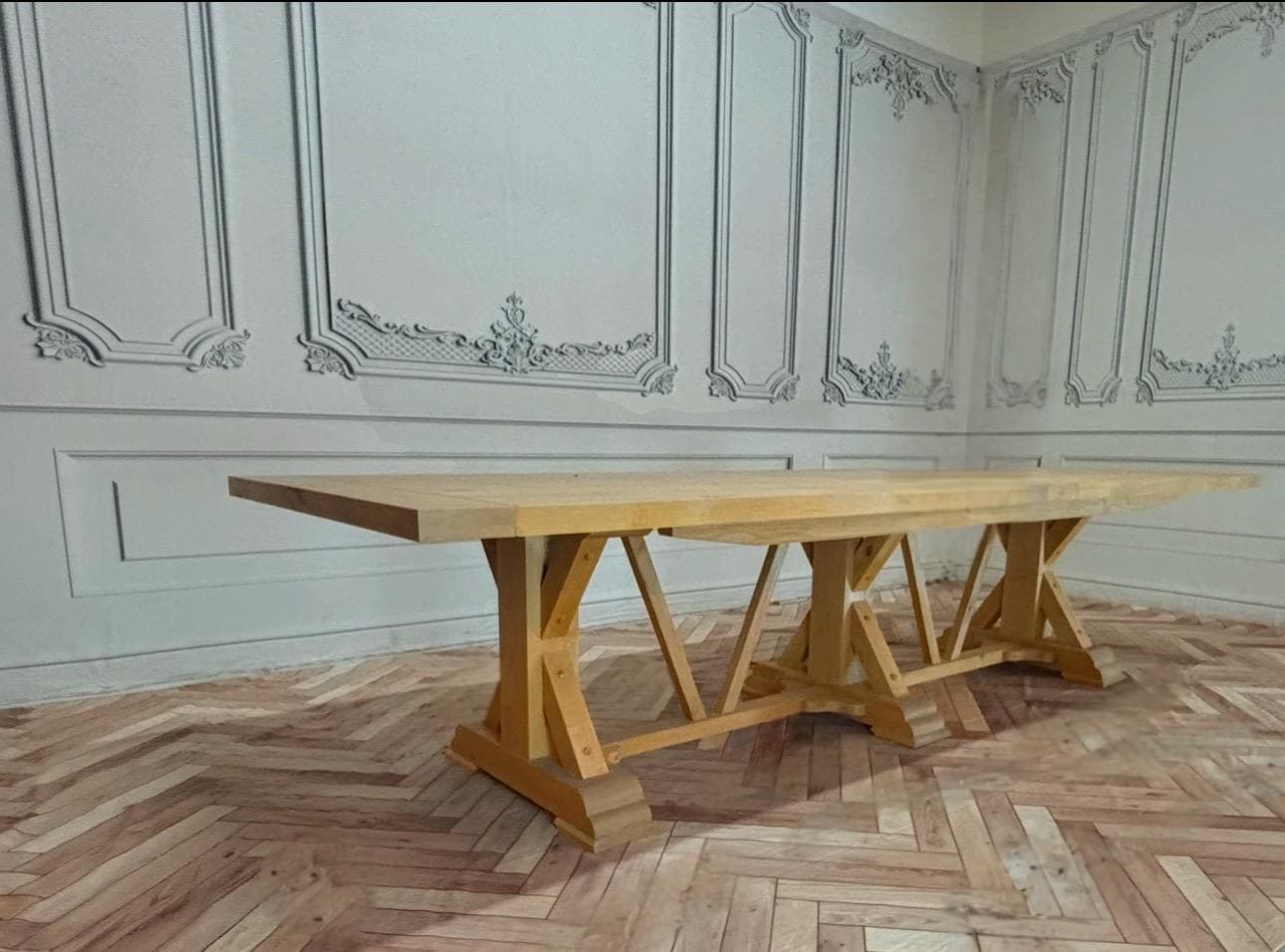Rustic Alder Trestle Dining Table, Large Solid Wood Conference Table - Etsy