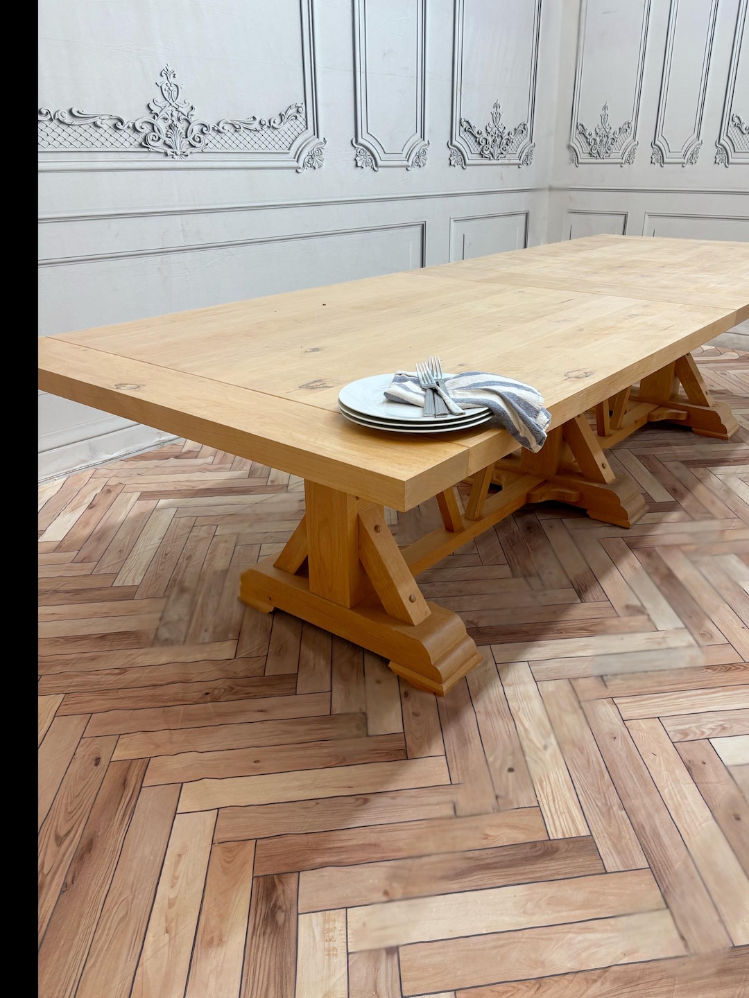 Rustic Alder Trestle Dining Table, Large Solid Wood Conference Table - Etsy