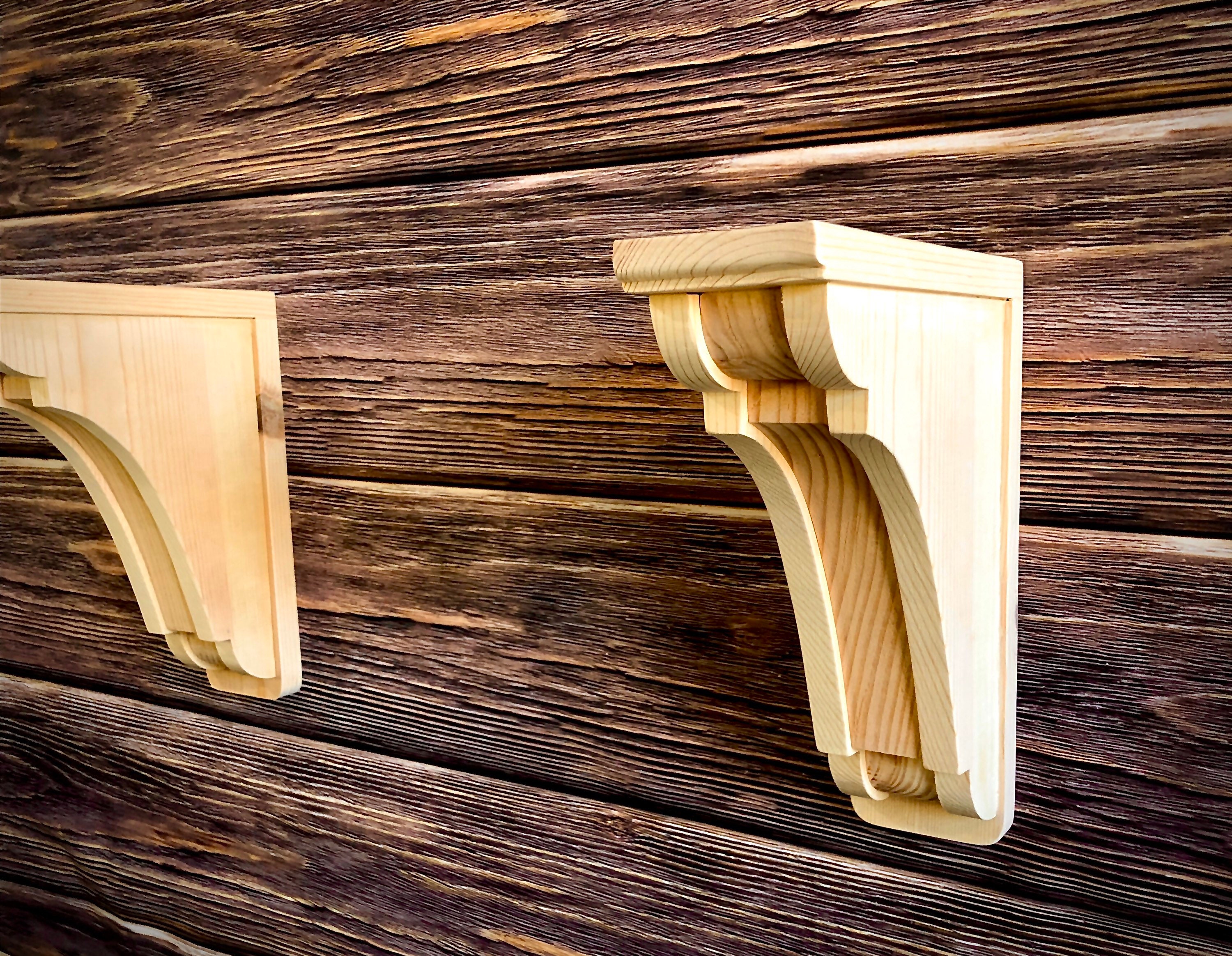 Classic Corbel Unfinished Wood shelf bracket, ready to hang