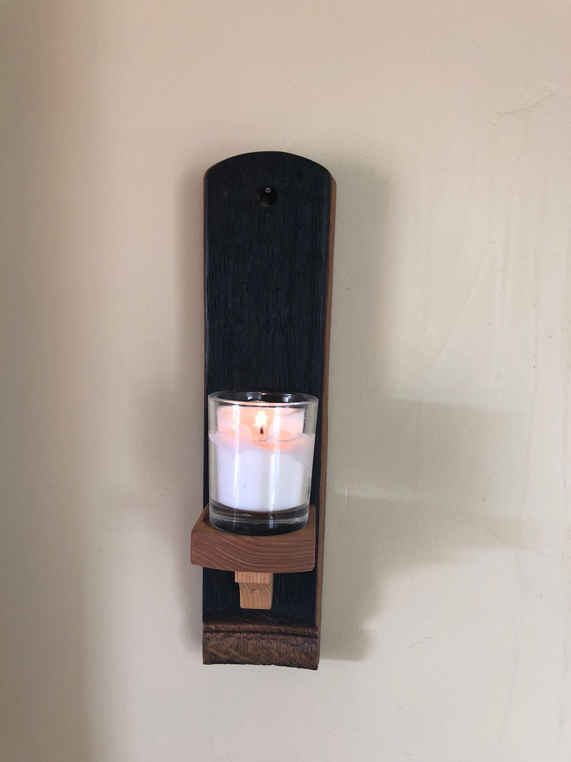 Wooden, Candle holder, wall sconce, made from a wine barrel, gothic, home decor, votive holder