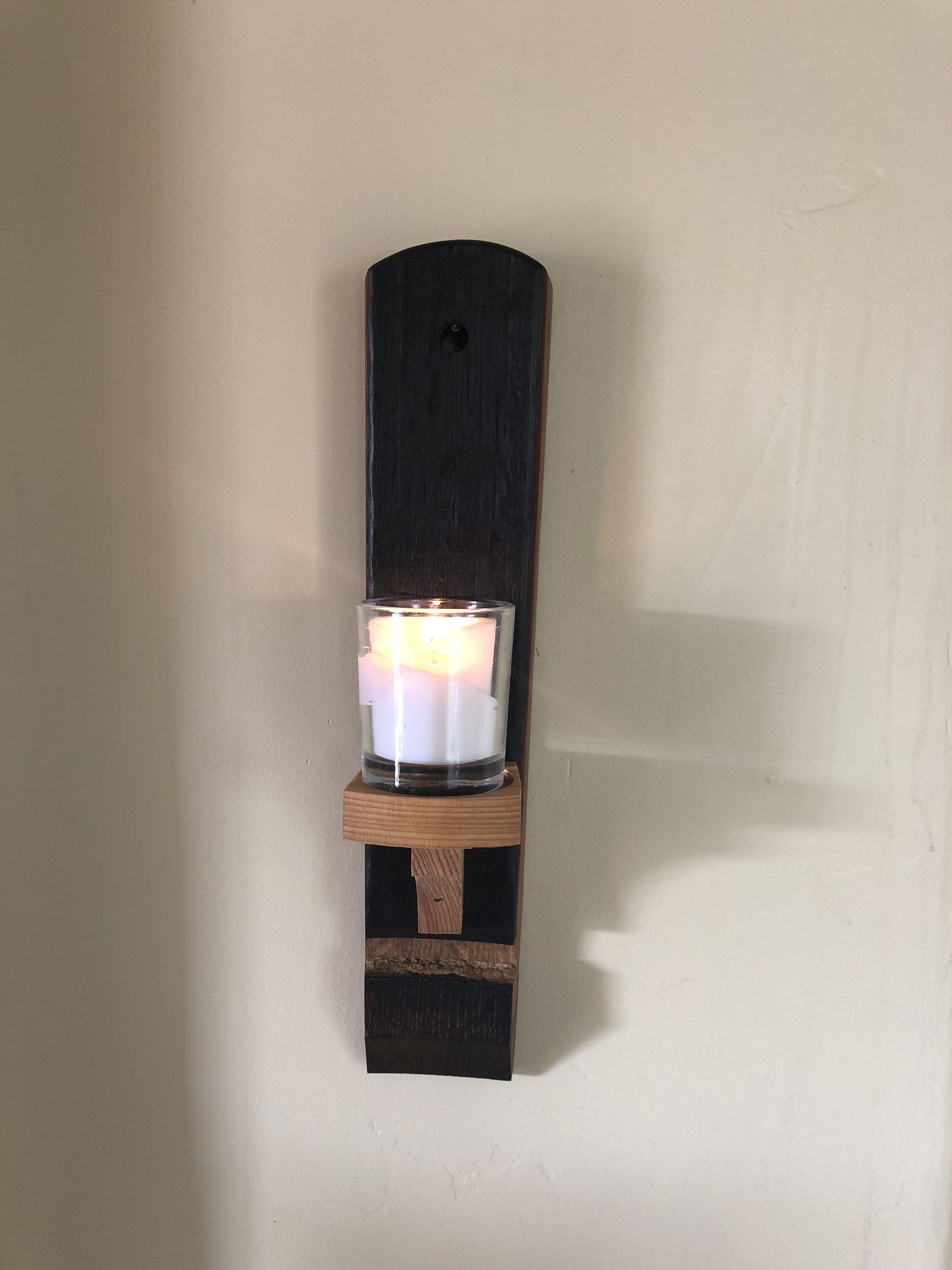 Candle holder, wall sconce, made from, a wine barrel, gothic, home decor, votive ledge, hanging