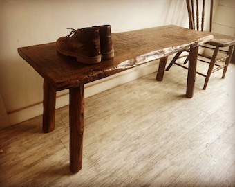 Handmade Rustic Knotty Alder Farm Bench, Live Edge Seating