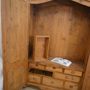 Hand Carved Armoire, Solid Alder, Bow Top, French Country
