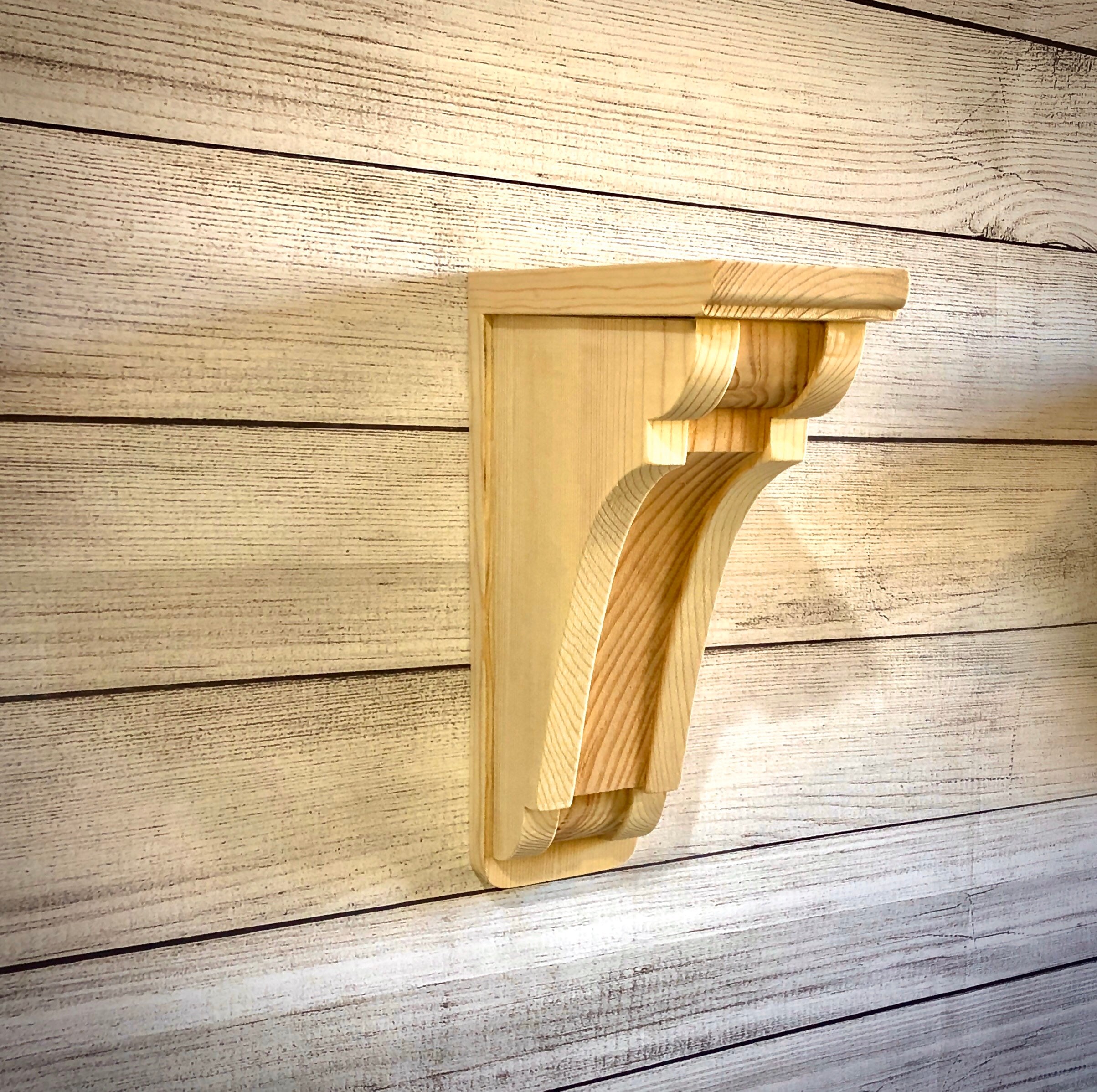 Classic Corbel Unfinished Wood shelf bracket, ready to hang