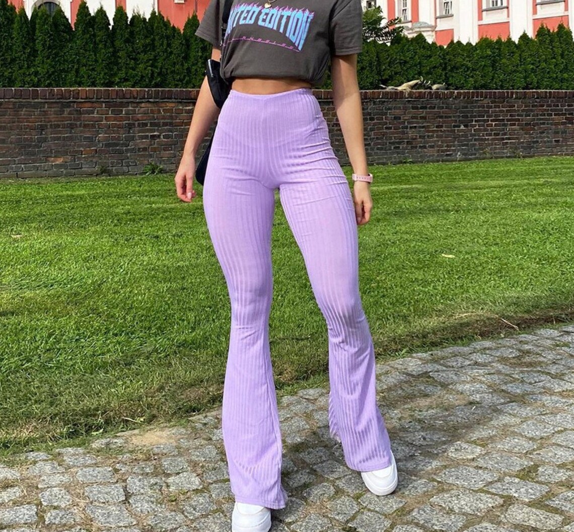 Y2K Flared Skinny Leggings Knitted Party Perspective Women Etsy