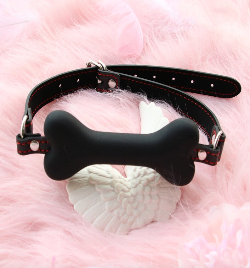 Cute Leather Dog Bone Collar Gag Mouth Plug Choker Restraint Etsy