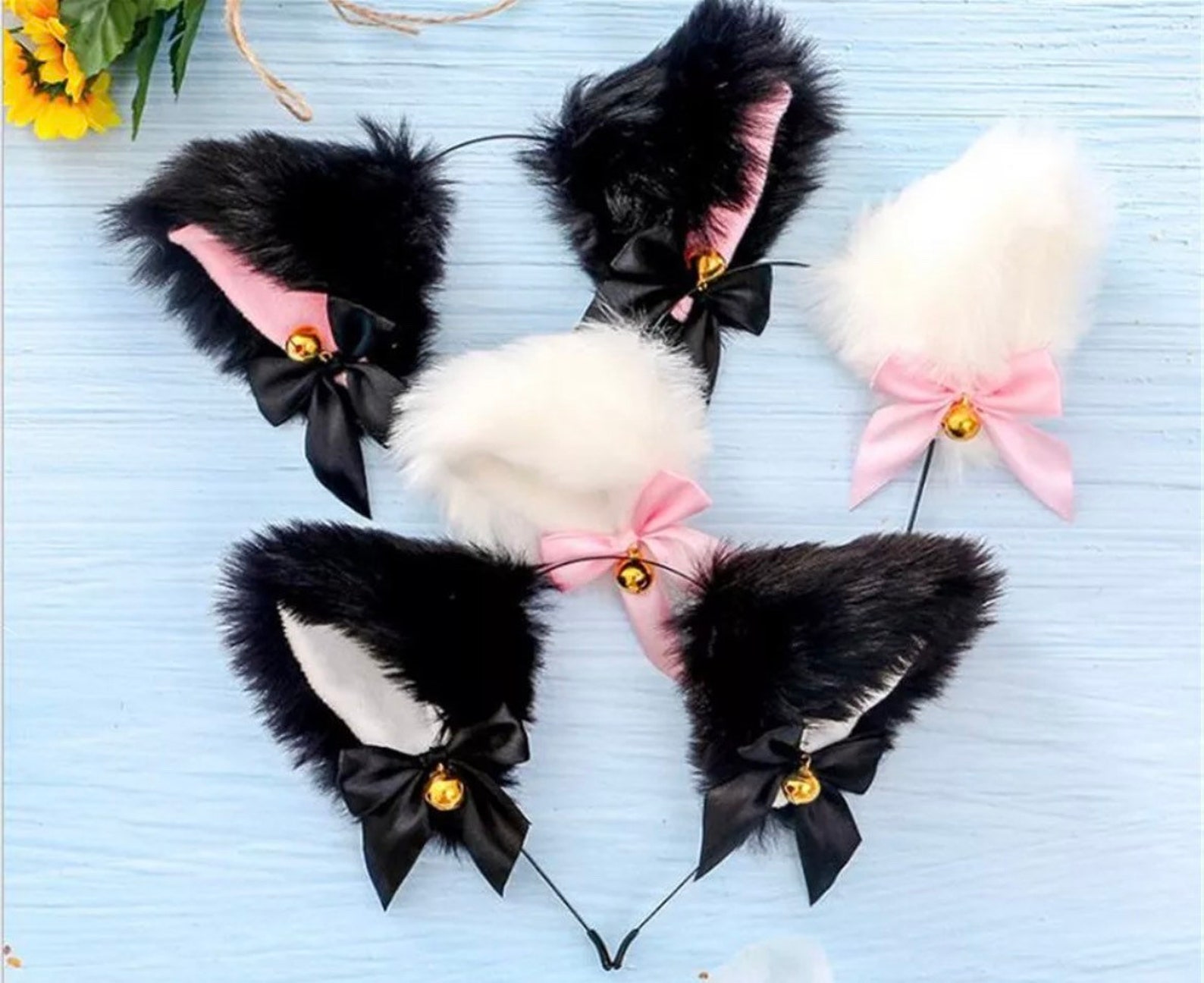 Fluffy Cat Ears Kitty Hair Band Head With Bells Cosplay Etsy