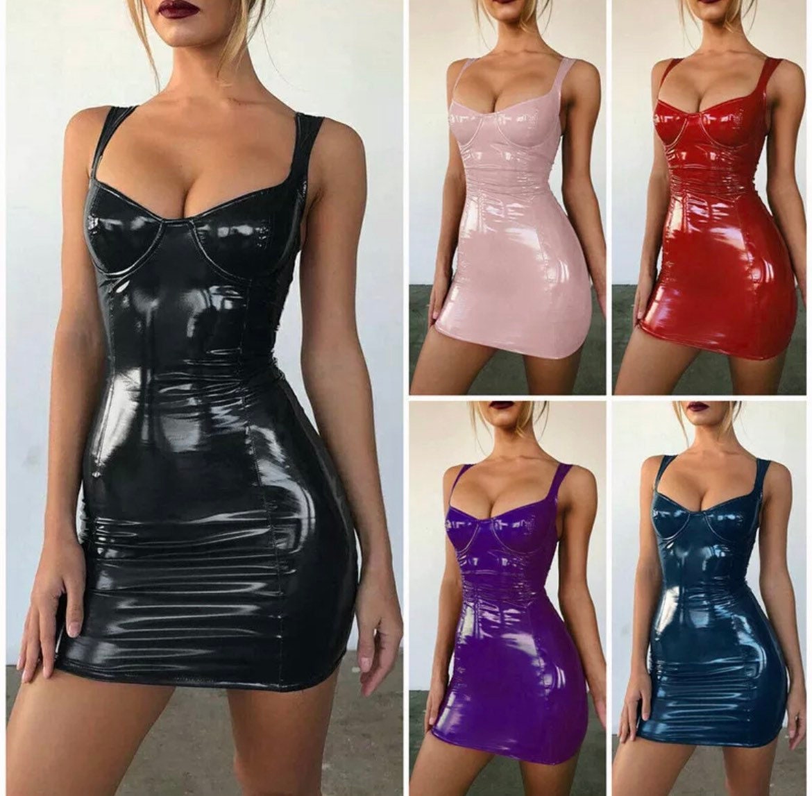 Hot Wet Look Latex Sleeveless Catsuit Dress Gothic Faux Bodysuit Feti…