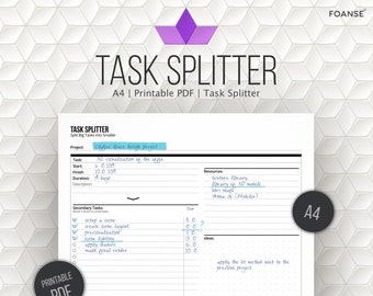 Project Planner, Task Splitter, Work Planner, Student Planner, A4 Planner, Printable PDF