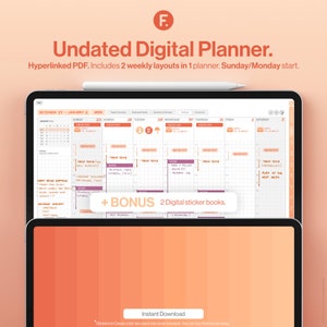 Undated Digital Planner, GoodNotes and Notability Templates, Hyperlinked PDF, Cantaloupe Color