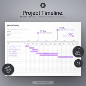 Afdrukbare projectplanner, werkplanner, bedrijfsplanner, Gantt-diagram