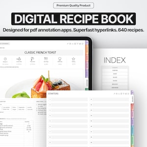 Digital Recipe Book, Food Journal, GoodNotes and Notability Templates, Hyperlinked PDF