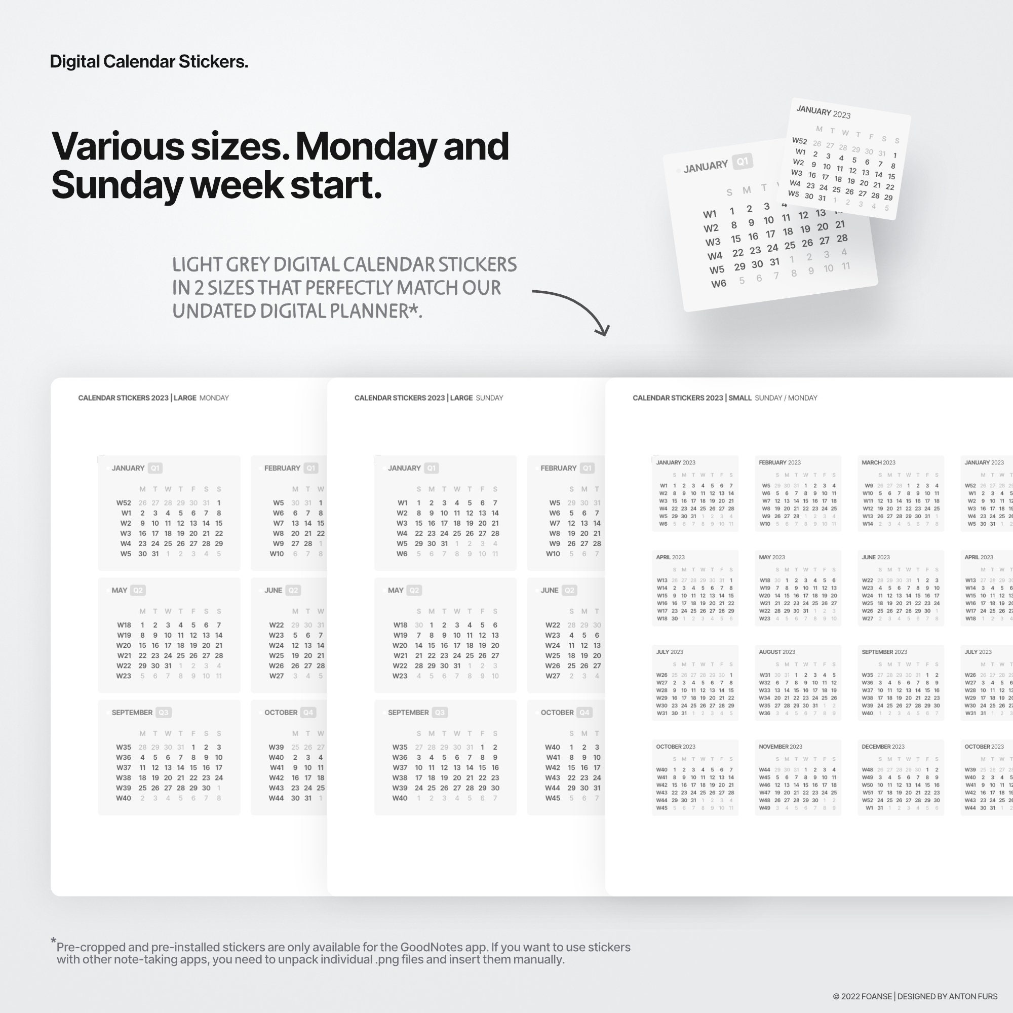 Digital Calendar Stickers for Printable Calendars