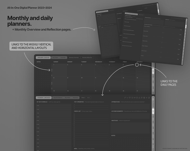 Dark Mode Allinone Digital Planner 2023 2024 Goodnotes Etsy