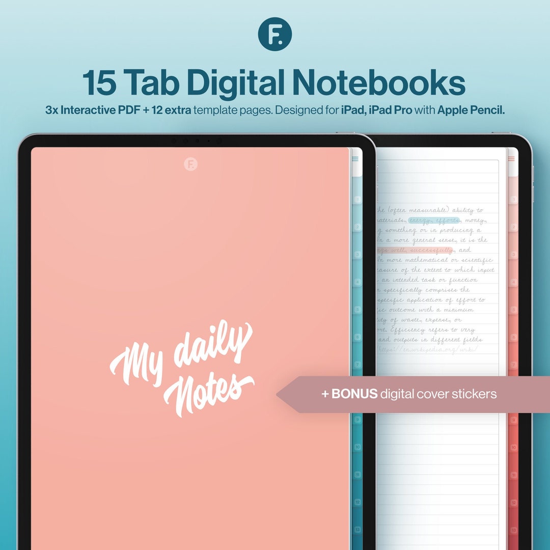 Digital Notebook, Goodnotes Planner for Ipad, Interactive Pdf, 15 Tabs ...
