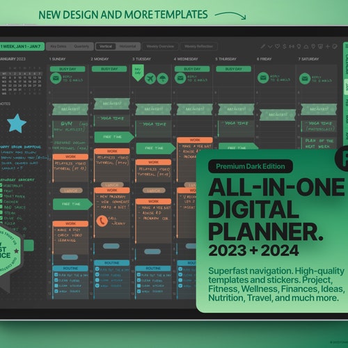 Dark Mode Allinone Digital Planner 2023 2025 Goodnotes Etsy