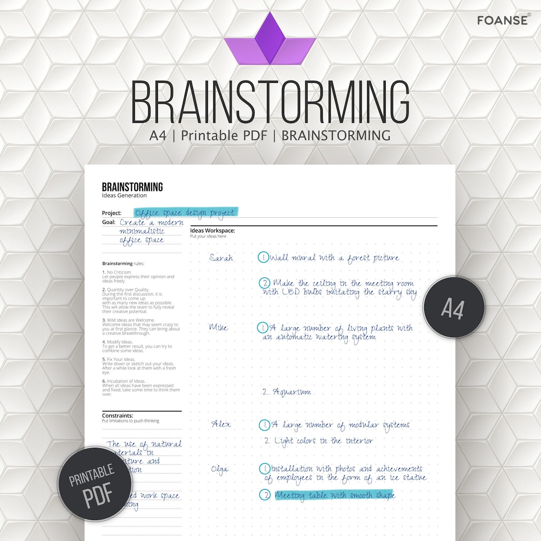 Brainstorming Planner, Idea Project Planner A4, Printable PDF - Etsy