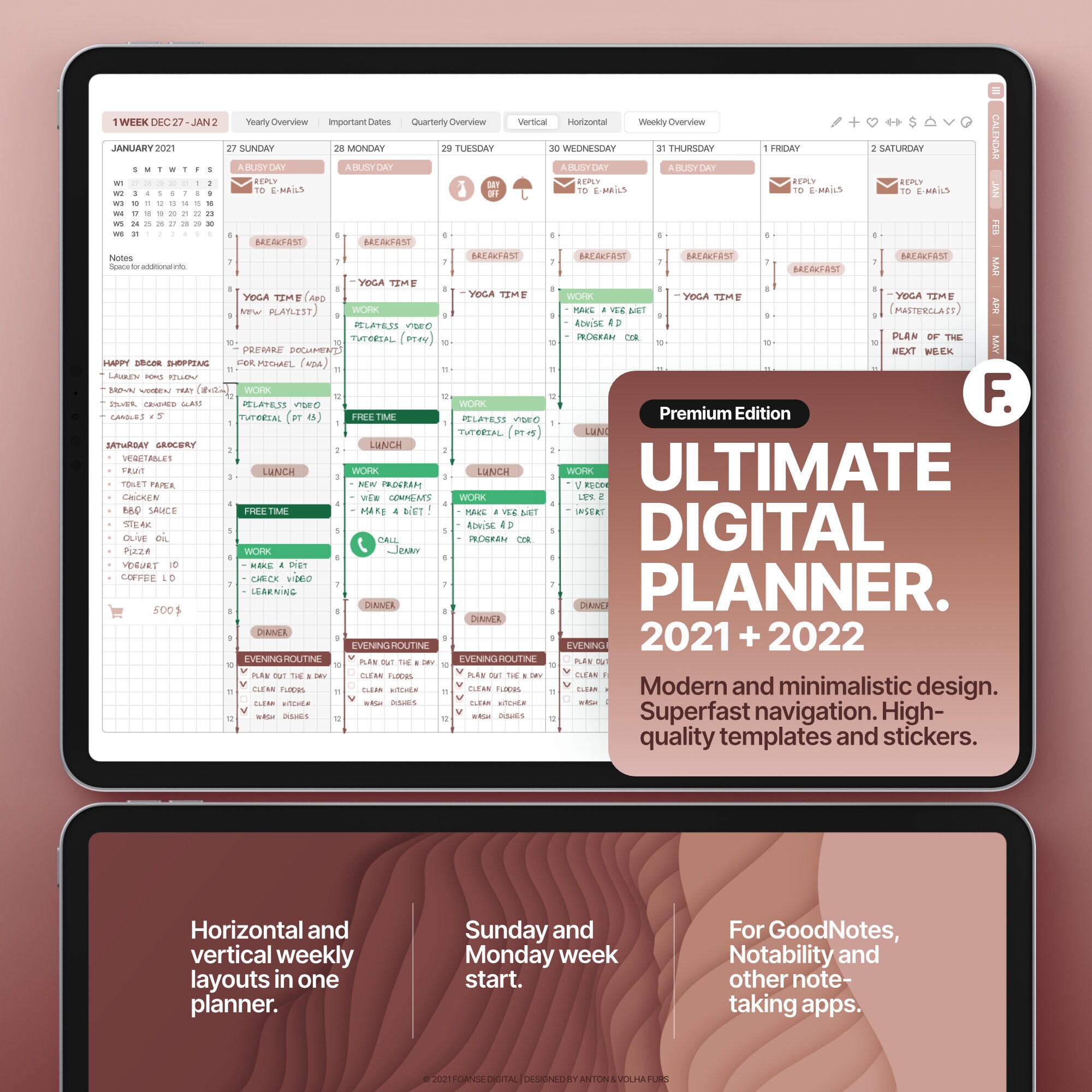 Ultimate Digital Planner 2021 + 2022, Vertical Week, GoodNotes and No…